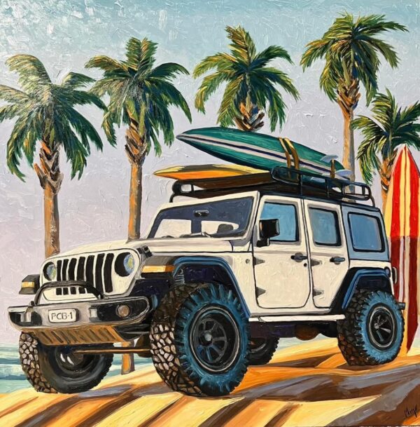 Jeep with Surfboard Painting