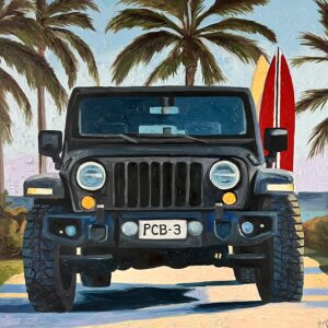 Black Jeep with Surf Board