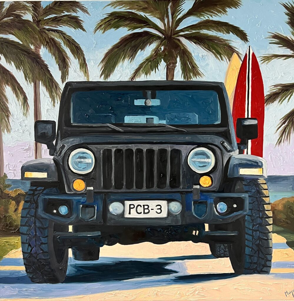 Black Jeep with Surf Board