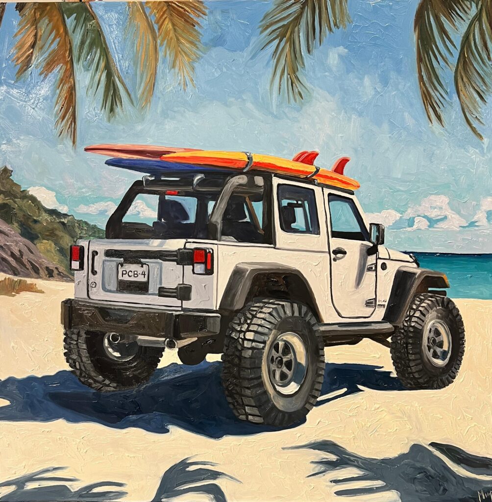 Jeep With Surfboards Painting
